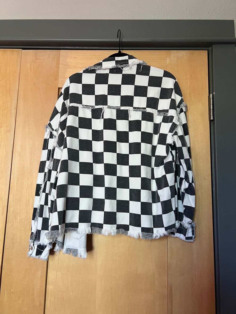 Checkerboard Black & White Distressed Jacket - Women - Picture 4 of 5